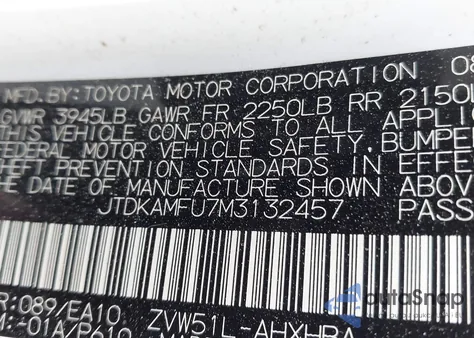 2021 Toyota Prius Xle from USA, damaged, VIN JTDKAMFU7M3132457